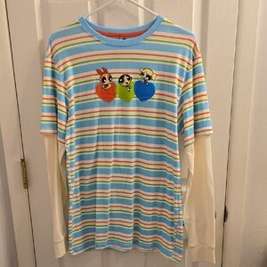 Powerpuff Girls Colorful Striped Long Sleeve Shirt Cartoon Network NWT Size SM